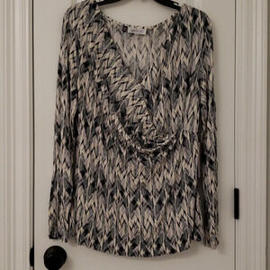 Jennifer Lopez Fractured Glamour Crossover Wrap Top XL gray navy green cream